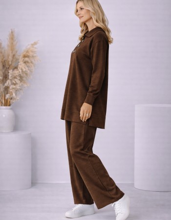Women's Casual Button-Detail Knitwear Set 4206  - brown