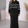Elegant Women's Two-Piece Knit Dress with Striped Top 4207  - black