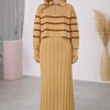 Elegant Women's Two-Piece Knit Dress with Striped Top 4207  - ivory