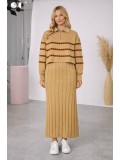 Elegant Women's Two-Piece Knit Dress with Striped Top 4207  - ivory