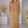 Elegant Women's Two-Piece Striped Knit Dress Set 4210  - ivory