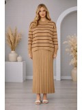 Elegantes zweiteiliges Damen-Strickkleid gestreift 4210  - Mausgrau