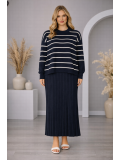 فستان تريكو نسائي راقٍ قطعتين مخطط 4210  - كحلي