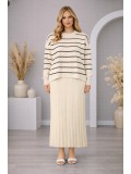 Elegantes zweiteiliges Damen-Strickkleid gestreift 4210  - Beige