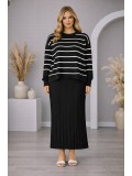 Elegantes zweiteiliges Damen-Strickkleid gestreift 4210  - Schwarz