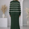 4211 فستان تريكو مربعات ياقة مدورة  - Khaki