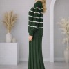 4211 فستان تريكو مربعات ياقة مدورة  - Khaki