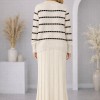 4211 فستان تريكو مربعات ياقة مدورة  - Beige