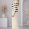 4211 فستان تريكو مربعات ياقة مدورة  - Beige