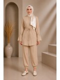 4303 كتان مخطط قصير - Beige
