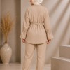 4303 كتان مخطط قصير - Beige