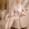 4303 كتان مخطط قصير - Ecru