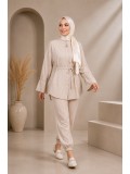 4303 كتان مخطط قصير - Ecru