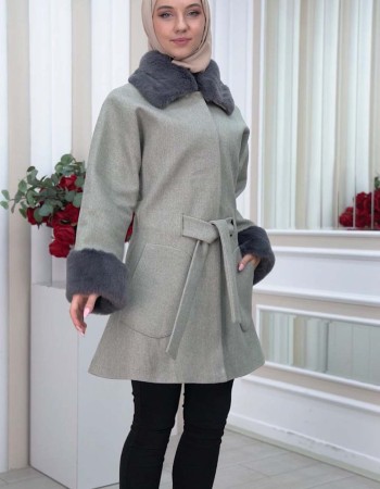 Jokh-Jacke mit abnehmbarem Pelzkragen 1335 - Grau