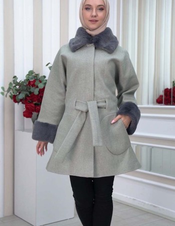 Jokh-Jacke mit abnehmbarem Pelzkragen 1335 - Grau