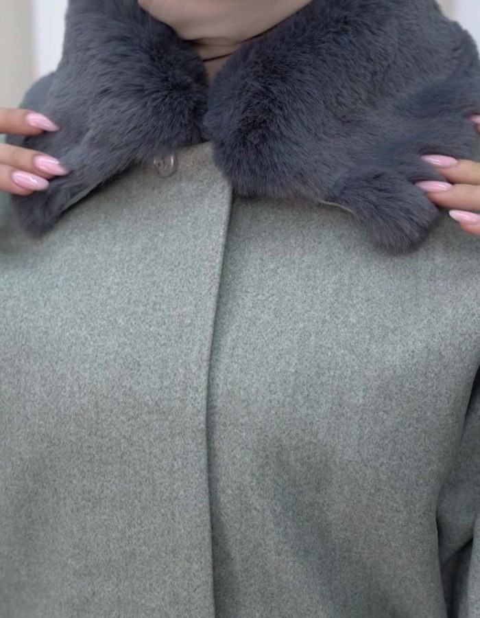 WOMENS FURNITURE SHORT COAT WITH FURNITURE Collar and Cuffs 1335 - gray