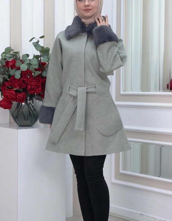 WOMENS FURNITURE SHORT COAT WITH FURNITURE Collar and Cuffs 1335 - gray