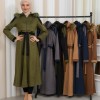 Hooded Fur Detailed Suede Trench Coat 1341 - khaki