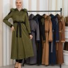 Hooded Fur Detailed Suede Trench Coat 1341 - khaki