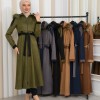 Hooded Fur Detailed Suede Trench Coat 1341 - khaki