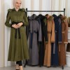 Hooded Fur Detailed Suede Trench Coat 1341 - khaki