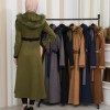 Hooded Fur Detailed Suede Trench Coat 1341 - khaki