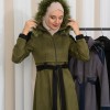 Hooded Fur Detailed Suede Trench Coat 1341 - khaki