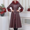 HOODED FUR SLEEVE BELT LEATHER TRENCH COAT 1350 - burgundy