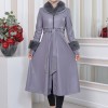 HOODED FUR SLEEVE BELT LEATHER TRENCH COAT 1350 - gray