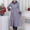 HOODED FUR SLEEVE BELT LEATHER TRENCH COAT 1350 - gray