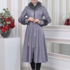 HOODED FUR SLEEVE BELT LEATHER TRENCH COAT 1350 - gray