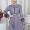 HOODED FUR SLEEVE BELT LEATHER TRENCH COAT 1350 - gray