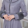 HOODED FUR SLEEVE BELT LEATHER TRENCH COAT 1350 - gray