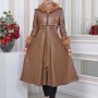 Eleganter Double-Cloche Leder-Trenchcoat mit Kaninchenfell-Futter 1350 - Cognac
