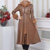HOODED FUR SLEEVE BELT LEATHER TRENCH COAT 1350 taba
