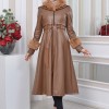 HOODED FUR SLEEVE BELT LEATHER TRENCH COAT 1350 taba