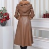 HOODED FUR SLEEVE BELT LEATHER TRENCH COAT 1350 taba