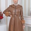 HOODED FUR SLEEVE BELT LEATHER TRENCH COAT 1350 taba