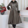 HOODED FUR SLEEVE BELT LEATHER TRENCH COAT 1350 Haki
