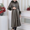 HOODED FUR SLEEVE BELT LEATHER TRENCH COAT 1350 Haki