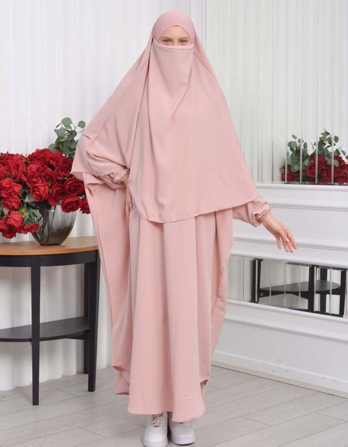 Muslim Wear Hijab Dresses , Women's Clothes Butterfly Hijab Set 2 Pieces 826 Pudra