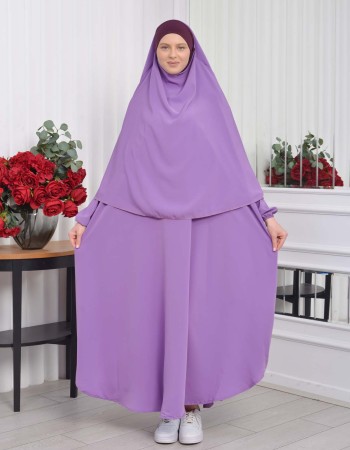 Zweiteiliges Scharia-Kleid Set mit Khimar 826 - Flieder