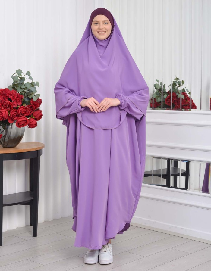 Muslim Wear Hijab Dresses , Womens Clothes Butterfly Hijab Set 2 Pieces 826 - lilac