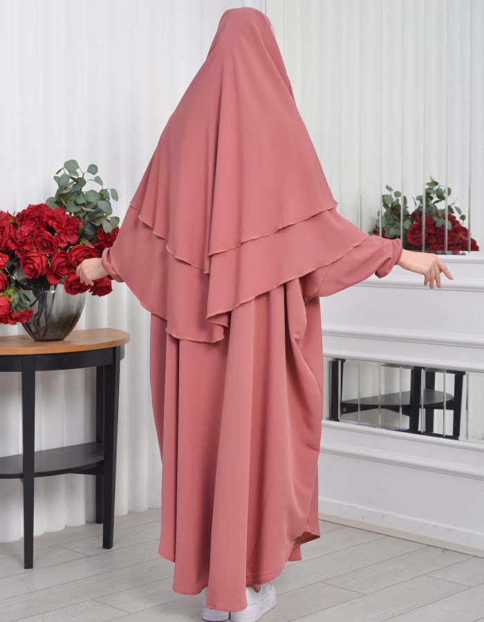 Muslim Wear Hijab Dresses , Womens Clothes Butterfly Hijab Set 2 Pieces 826 - light pink