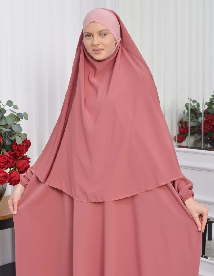 Muslim Wear Hijab Dresses , Womens Clothes Butterfly Hijab Set 2 Pieces 826 - light pink