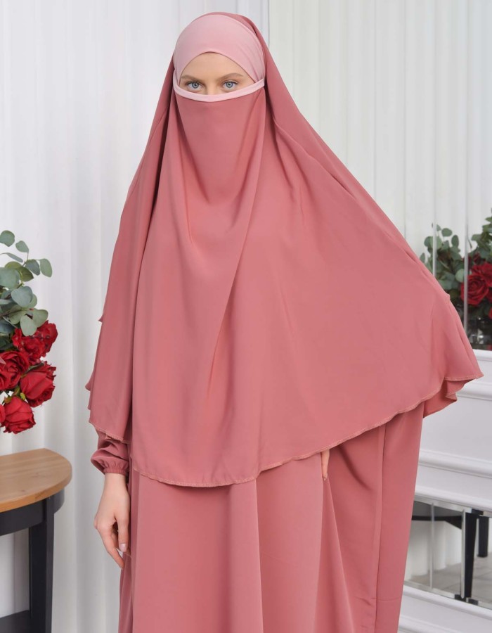 Muslim Wear Hijab Dresses , Womens Clothes Butterfly Hijab Set 2 Pieces 826 - light pink