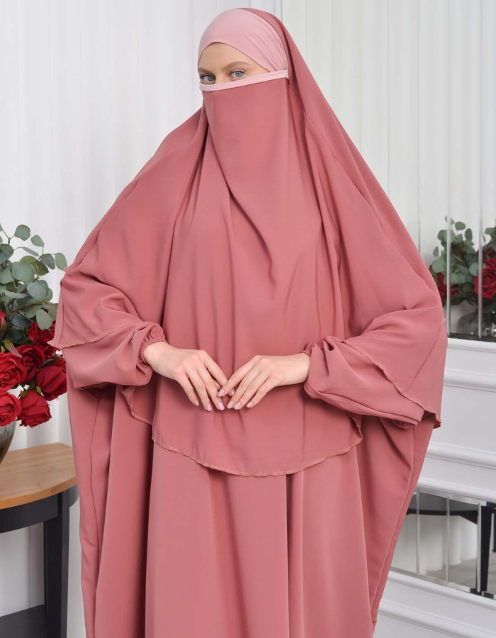 Muslim Wear Hijab Dresses , Womens Clothes Butterfly Hijab Set 2 Pieces 826 - light pink