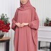 Muslim Wear Hijab Dresses , Womens Clothes Butterfly Hijab Set 2 Pieces 826 - light pink
