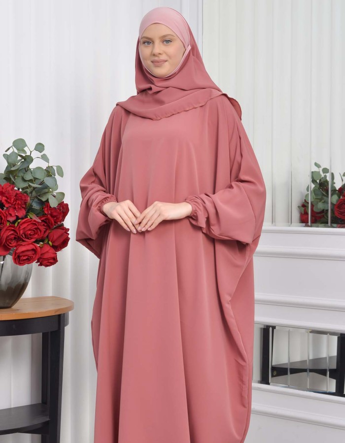 Muslim Wear Hijab Dresses , Womens Clothes Butterfly Hijab Set 2 Pieces 826 - light pink