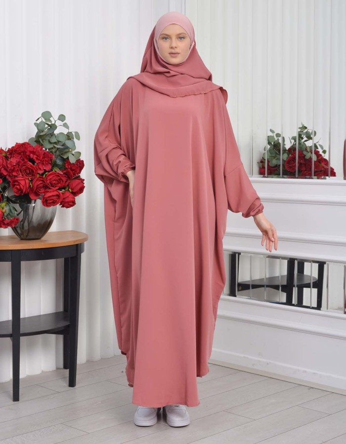 Muslim Wear Hijab Dresses , Womens Clothes Butterfly Hijab Set 2 Pieces 826 - light pink